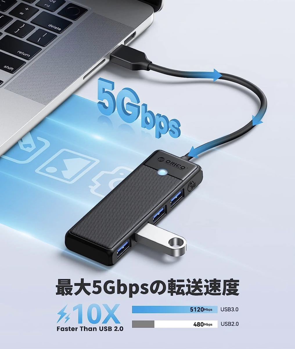 USB3.0 ハブ 4ポートバスパワー コンパクト軽量 5Gbps高速転送 usb hub 拡張ノートPC対応 Windows/Mac OS/Android/Linux/ChromeBook/iPad