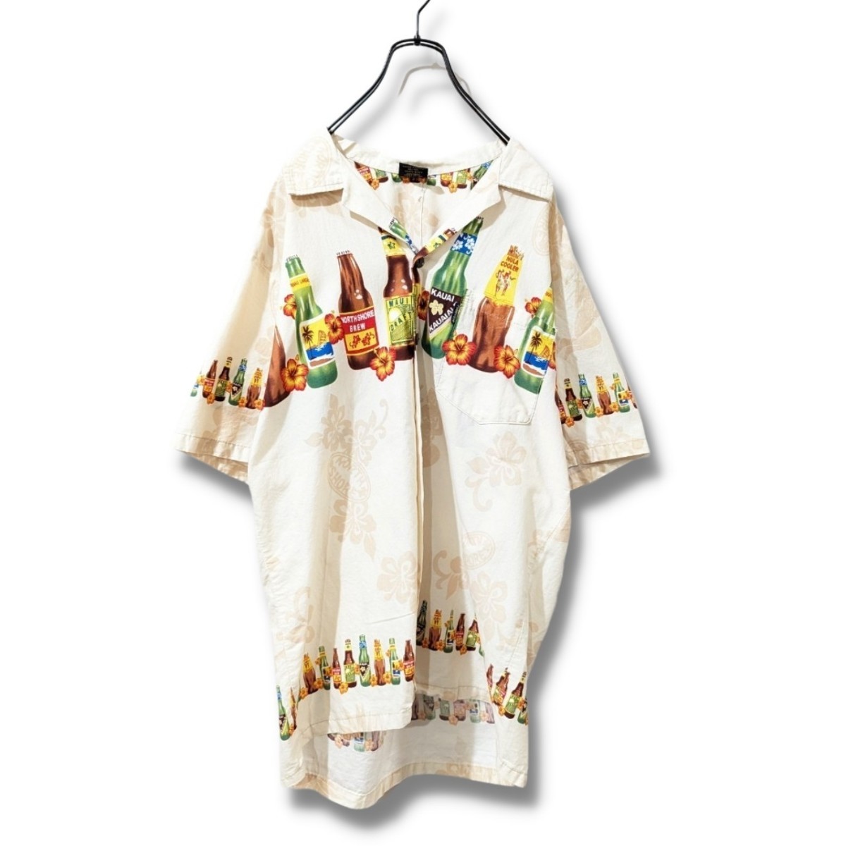 アロハシャツ　古着　ビール　開襟シャツ　ベージュ　BC85_画像1