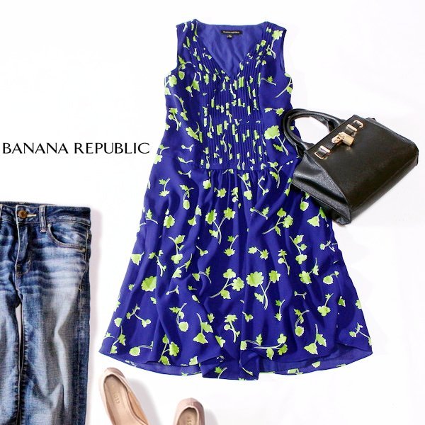 ☆☆ 美品 Banana Republic バナナ・リパブリック ☆☆ 大人可愛い ピンタック ジョーゼット生地 ワンピース 4号 23D06_画像1