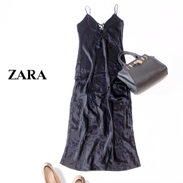 ☆☆ 美品 ザラ ZARA ☆☆ レーヨン100％ 綺麗め ワンピース XS 春 夏 ドレス 23A07_画像1