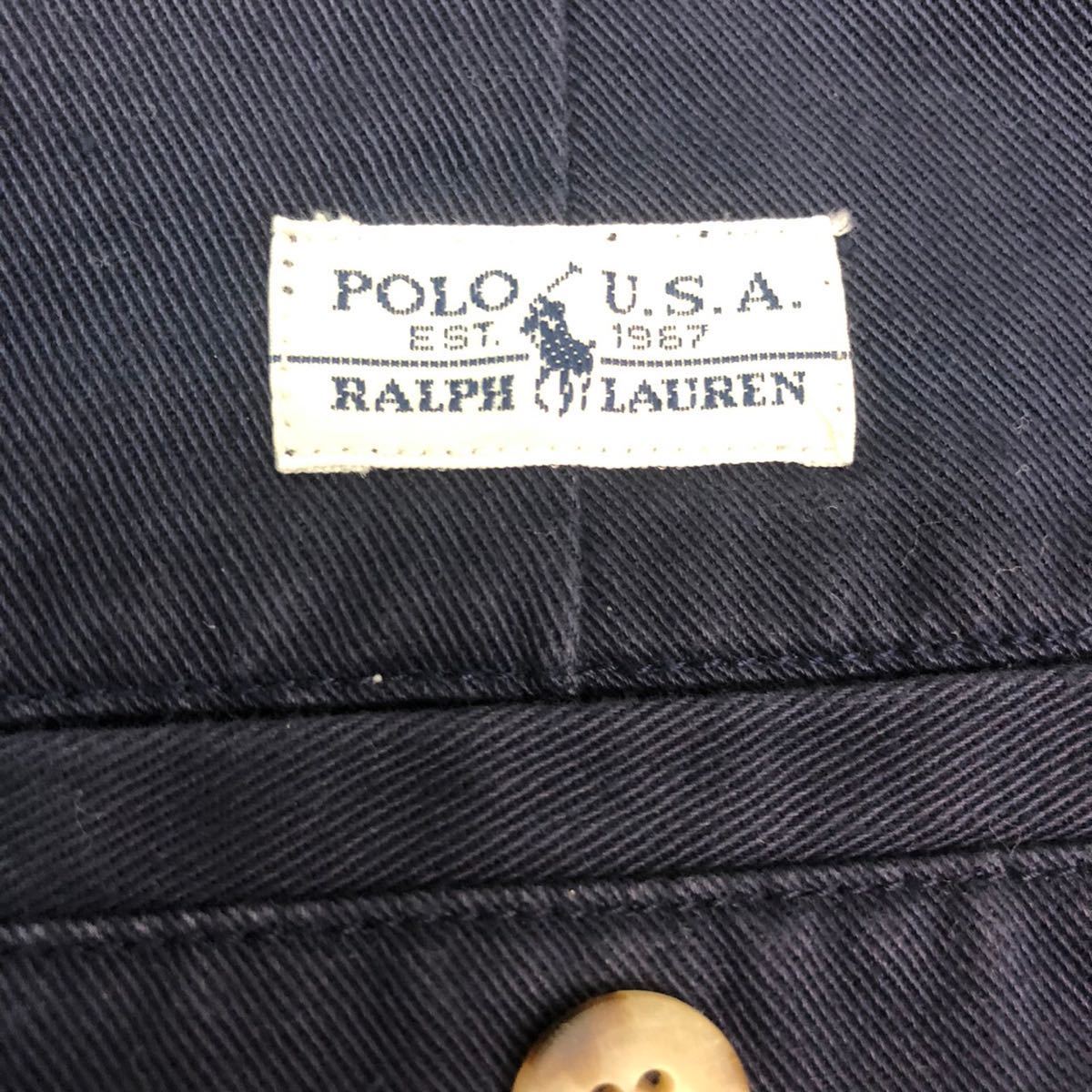 90s Polo by Ralph Lauren ポロバイラルフローレン イージーパンツ コットンパンツ ネイビー 170サイズ レトロ 古着の画像7