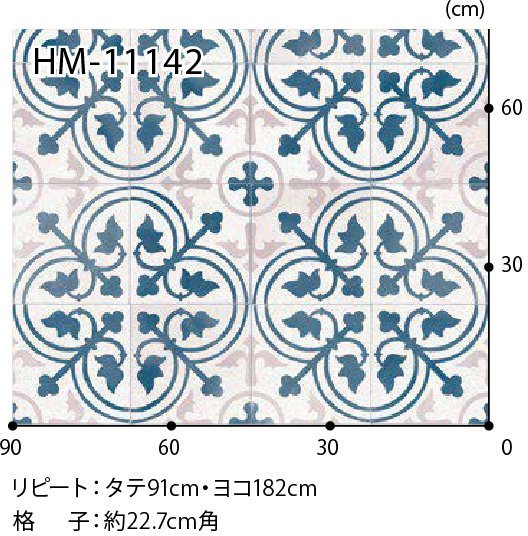 【サンゲツ】家庭用クッションフロアHM11142 フレンチアンティークタイル 1.8㎜厚/182㎝巾【住宅用パターン柄CF Hフロア(H FLOOR)】【6】_画像3