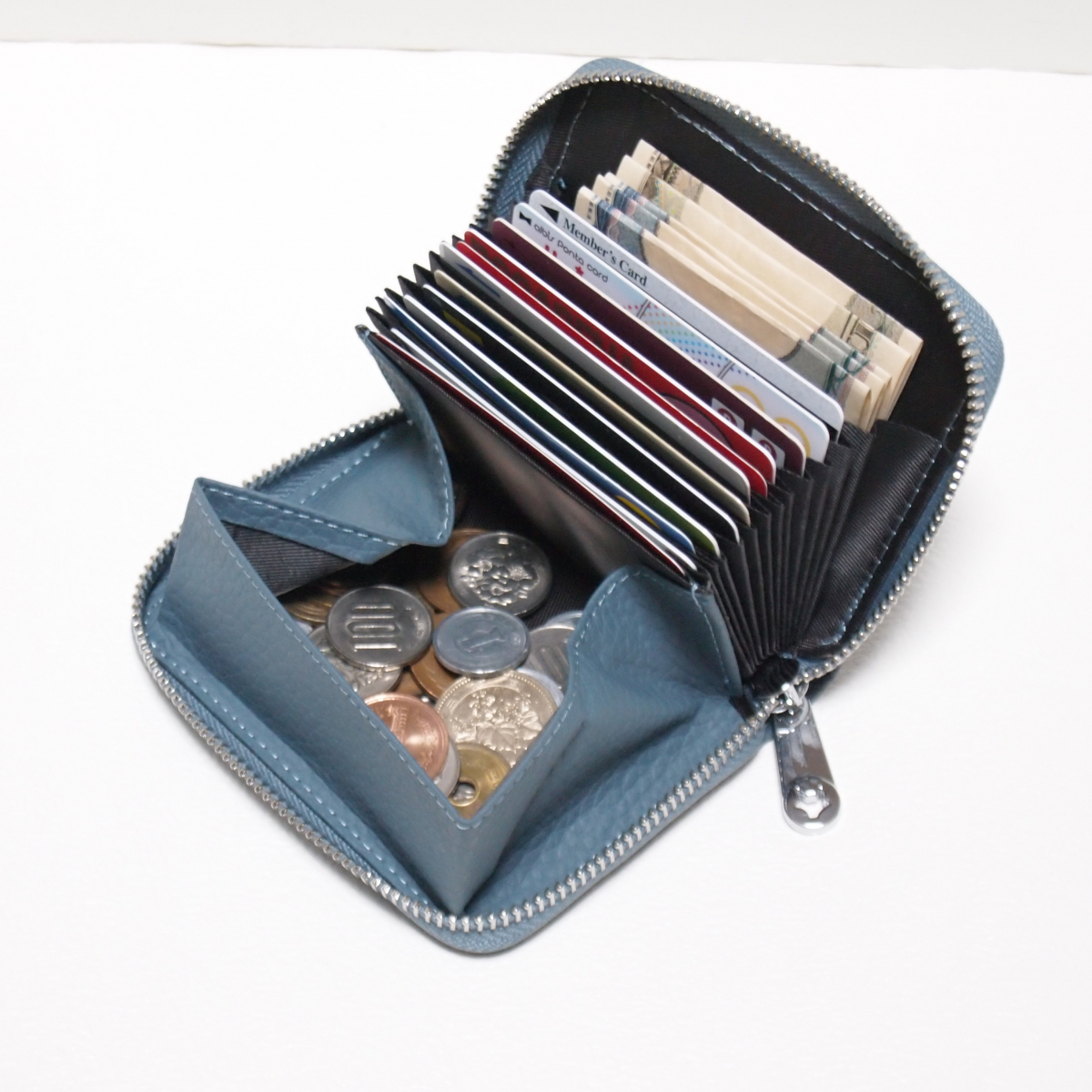 ミニ財布 コインケース カードケース 大容量 メンズ レディース 本革 ブルー 通販