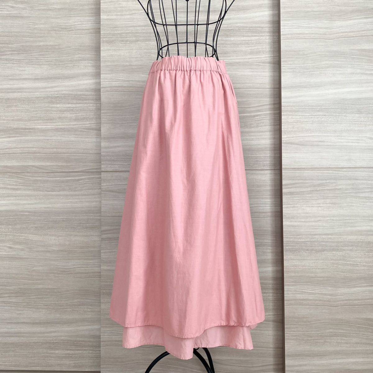 大人可愛いピンクスカート◇UNITED ARROWS ユナイテッドアローズ SFL ロング フレアスカート ウエストゴム ピンクの画像4