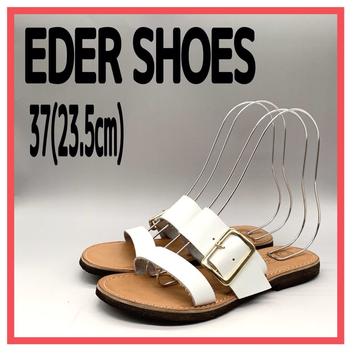 レディース EDER SHOES (エダーシューズ) サンダル ストラップベルト シューズ 靴 フラット レザー ホワイト 白 37 23.5cm イタリア製 