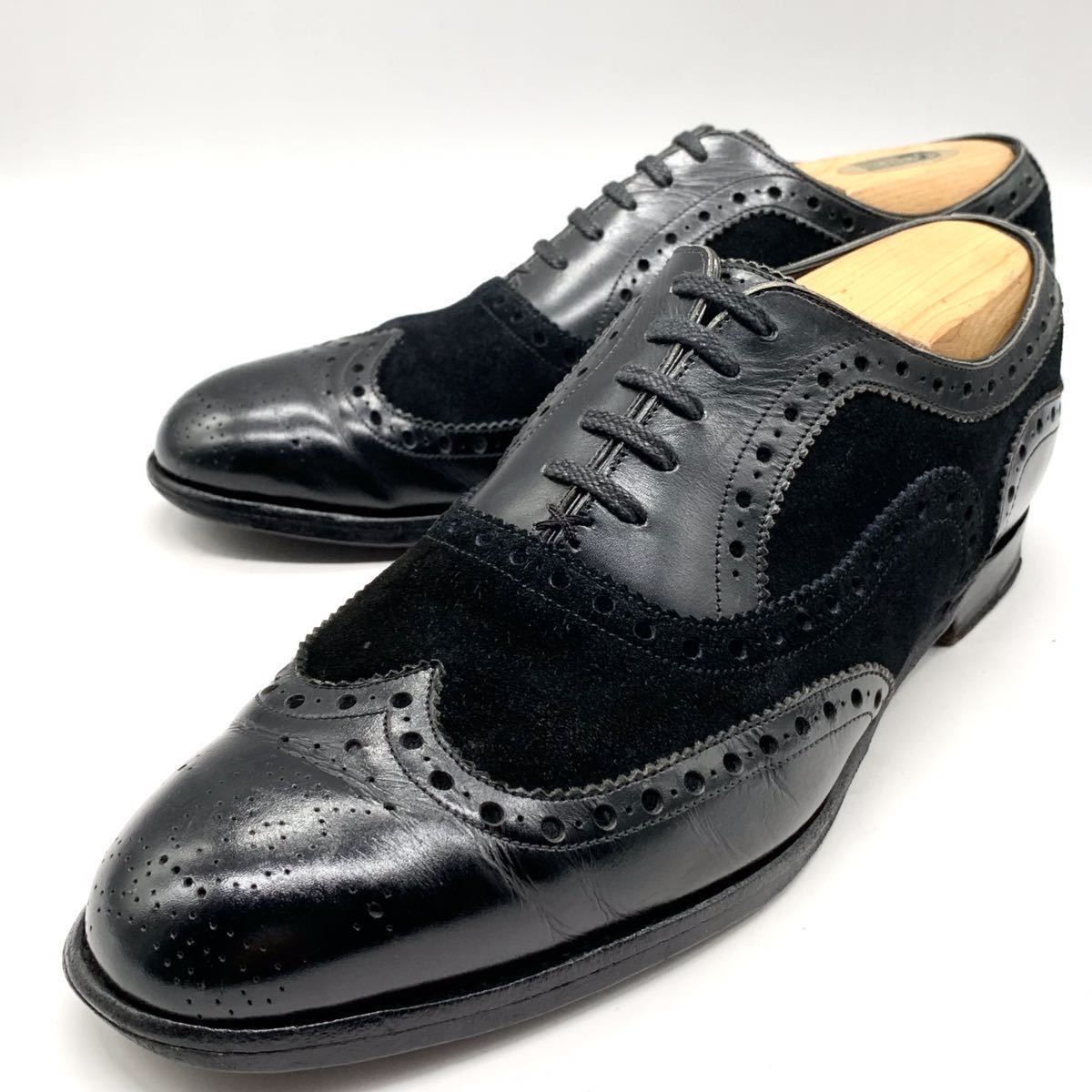Barker Black (バーカーブラック) ドレスシューズ ウイングチップ メダリオン スカル レザー スエード ブラック 黒 UK7.5  26cm 革靴 メンズ