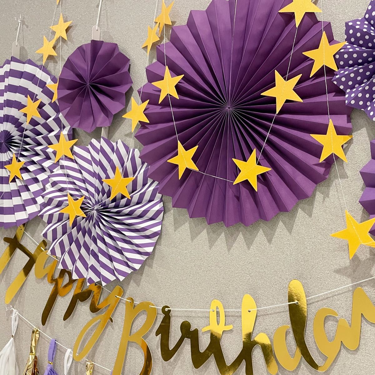 誕生日 飾り付け セット 壁飾り ペーパーファン ガーランド パーティー デコレーション ペーパータッセル バースデー(パープル)