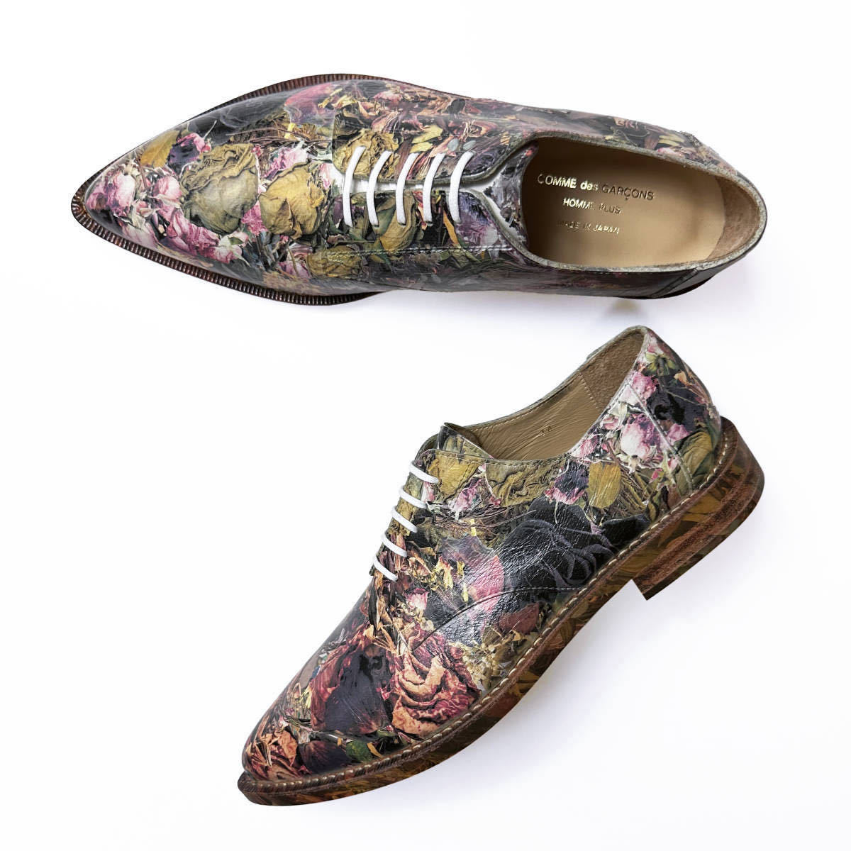  new goods unused floral print art Work paint shoes Comme des Garcons Homme pryusHOMME PLUS 22SS 2022SS Floral Painted Leather Shoes