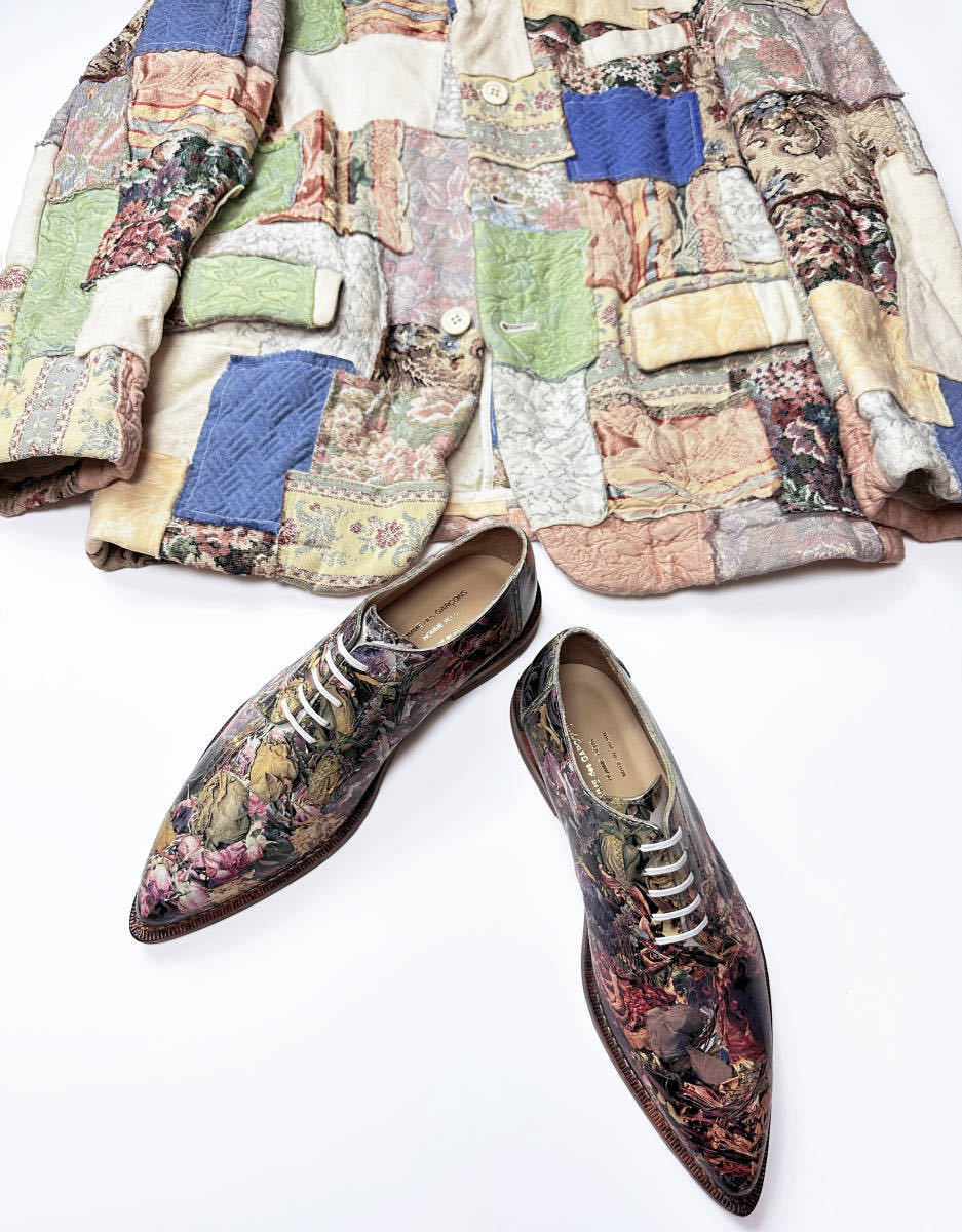  new goods unused floral print art Work paint shoes Comme des Garcons Homme pryusHOMME PLUS 22SS 2022SS Floral Painted Leather Shoes