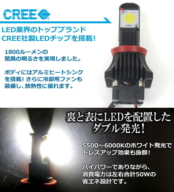 AP LEDヘッドライト CREE社製チップ搭載 1800ルーメン H11 AP-HH11-26W 入数：左右セット_画像2