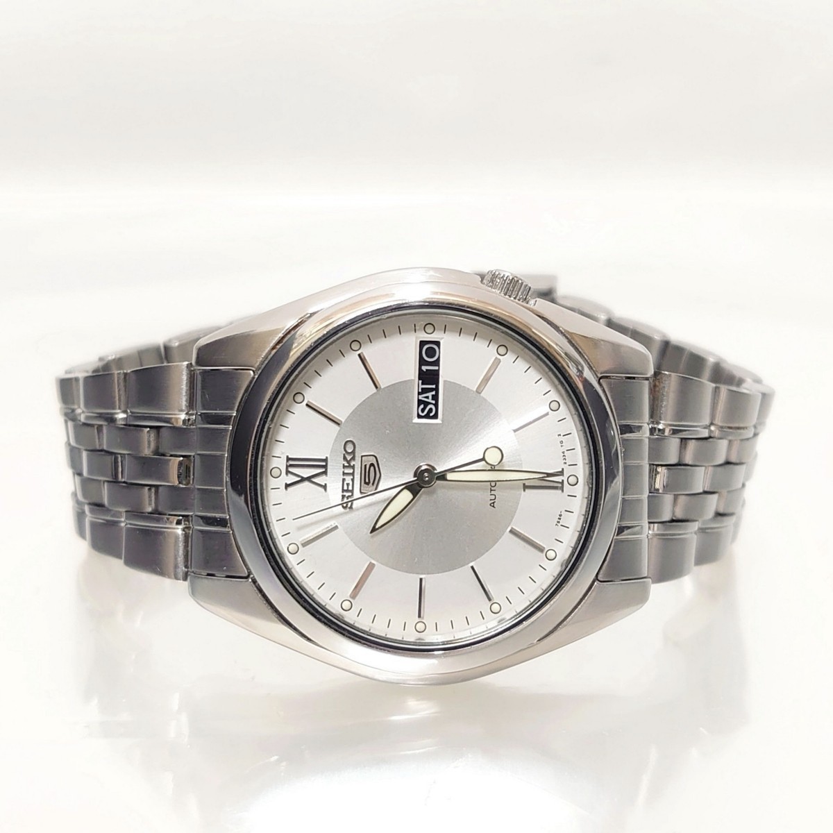 美品 セイコー5 ファイブ メンズ 自動巻き 腕時計 SEIKO 5 ホワイト