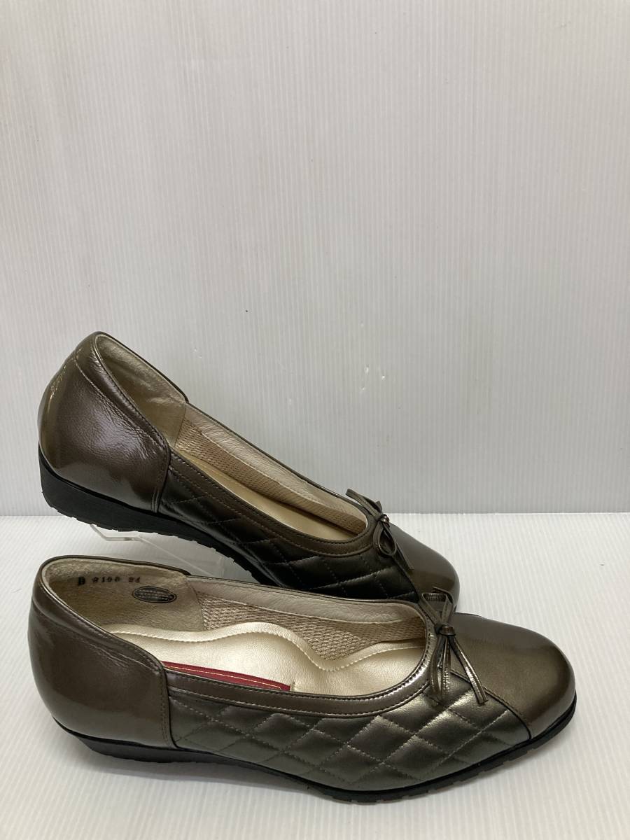 *. bargain! high class women's shoes SALON DE GRES pumps SL8190 gunmetal 24.0. width EEE made in Japan enamel using . stylish . ribbon . lovely 