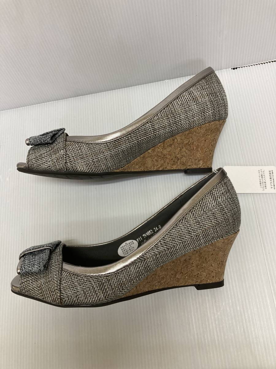 *. bargain!madras tehen pumps TN1652 GRY-TX 24.0. Wedge heel height approximately 6..... color large ribbon . accent 