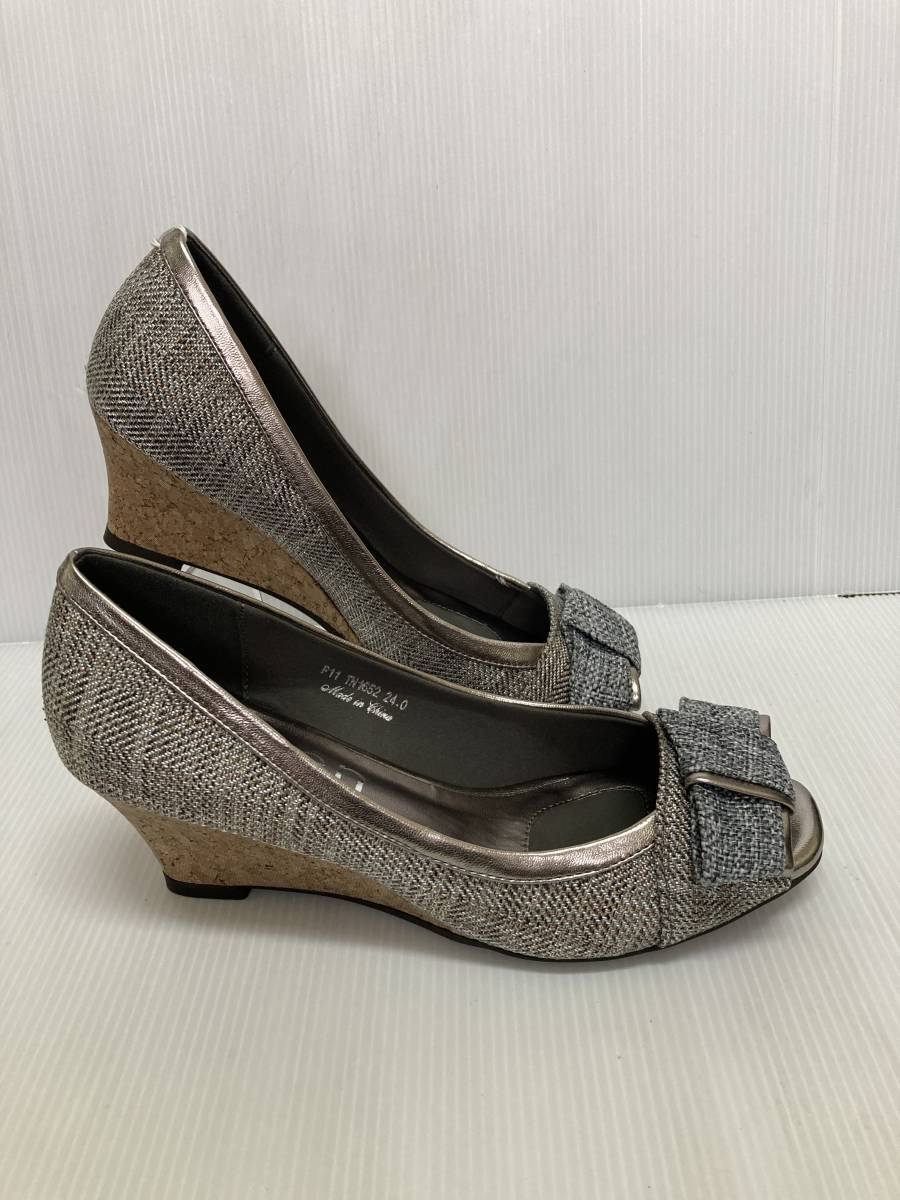 *. bargain!madras tehen pumps TN1652 GRY-TX 24.0. Wedge heel height approximately 6..... color large ribbon . accent 