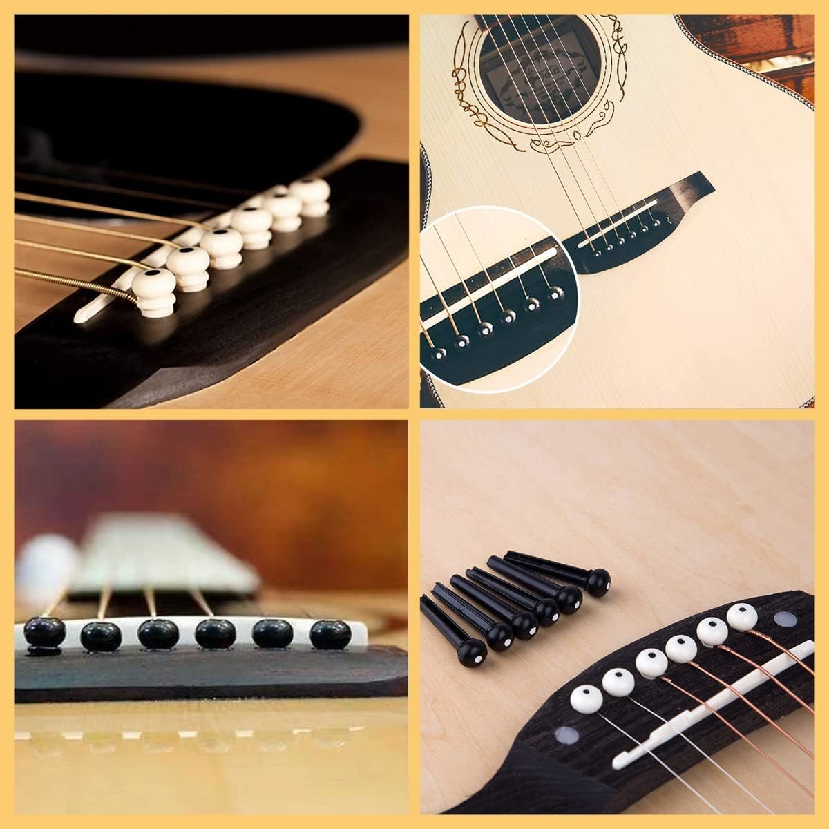 Alomejor ブリッジピン アコースティック フォークギター用 エボニー製 ブラック