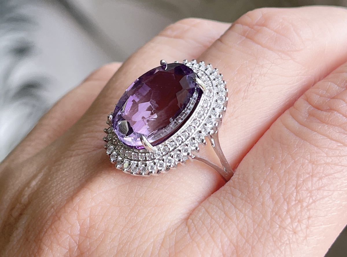 天然石 逸品アメジストs925（紫水晶）大号のリング(指輪)（番号A2807
