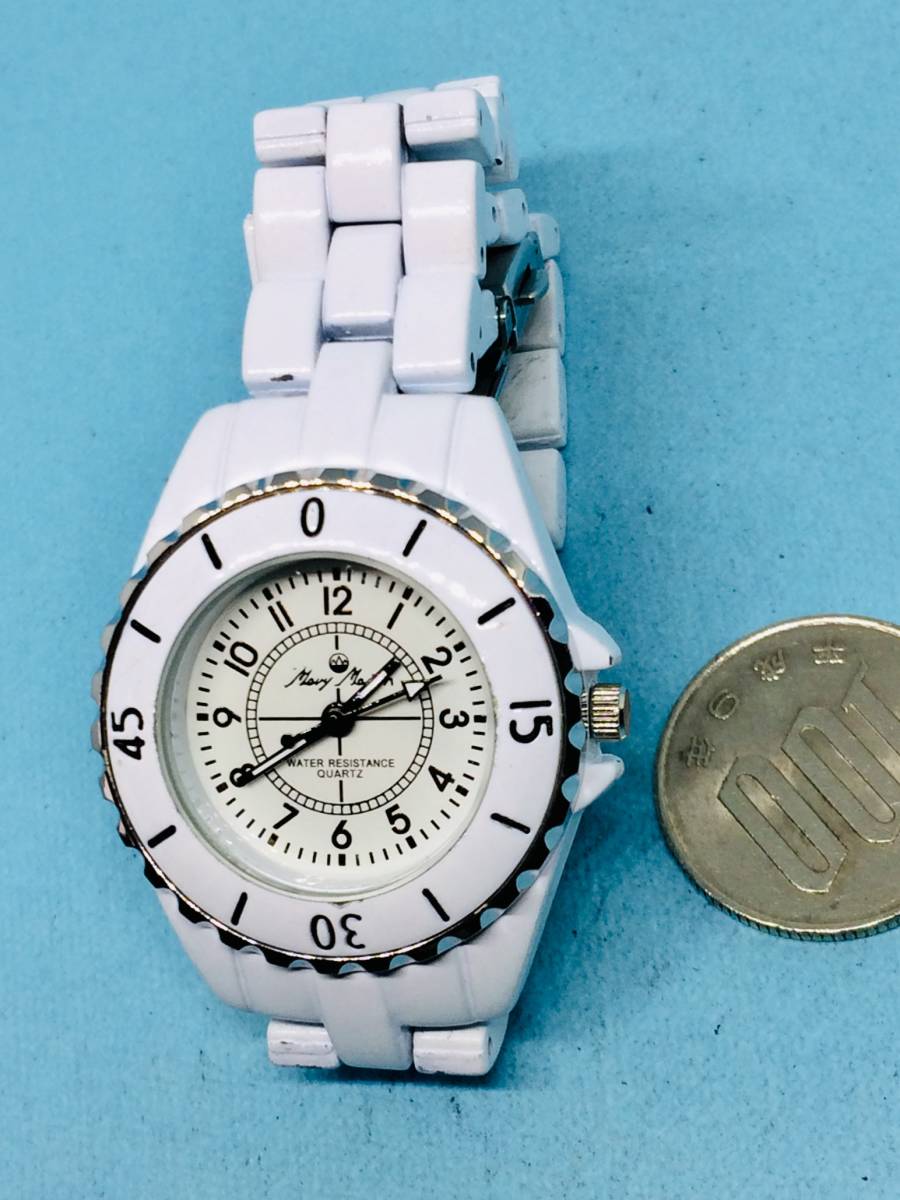 (U05)素敵なⅡ(*'▽')・マヴィーメイソン（電池交換済み）ホワイト・レディス腕時計USED（送料全国一律185円）おしゃれな時計です。_マヴィーメイソンでお洒落楽しんで下さい。