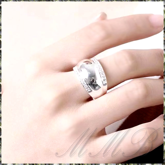 [RING] Silver Side Crystal Cz Line боковой crystal CZ линия 15mm серебряное кольцо 18 номер 