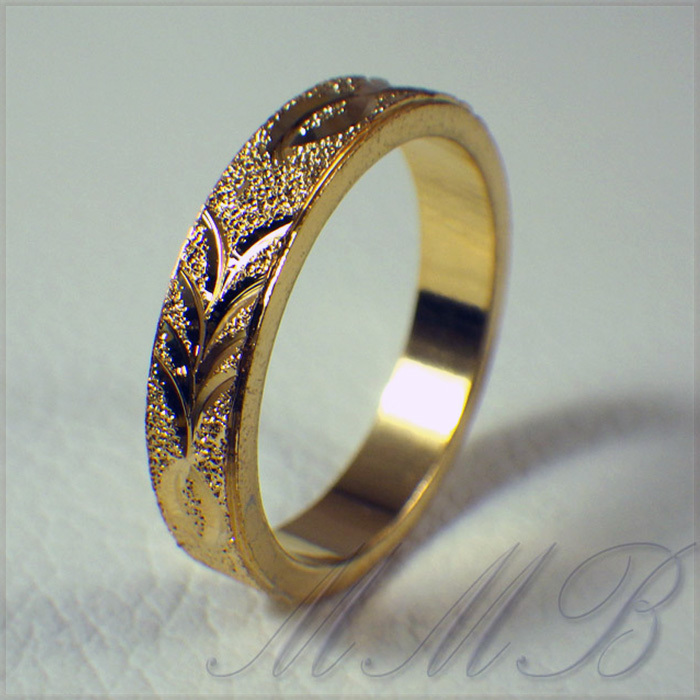 [RING] 18K GOLD FILLED ラグジュアリー シャイニング リーフ カット デザイン サンド加工 5mm ゴールド リング 27号 (6g)_画像1