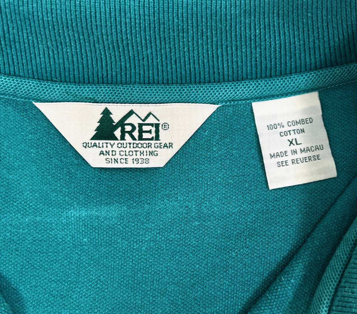 1990s REI Polo shirts XL Turquoise green オールド アールイーアイ 半袖ポロシャツ ターコイズグリーン アウトドア_画像3