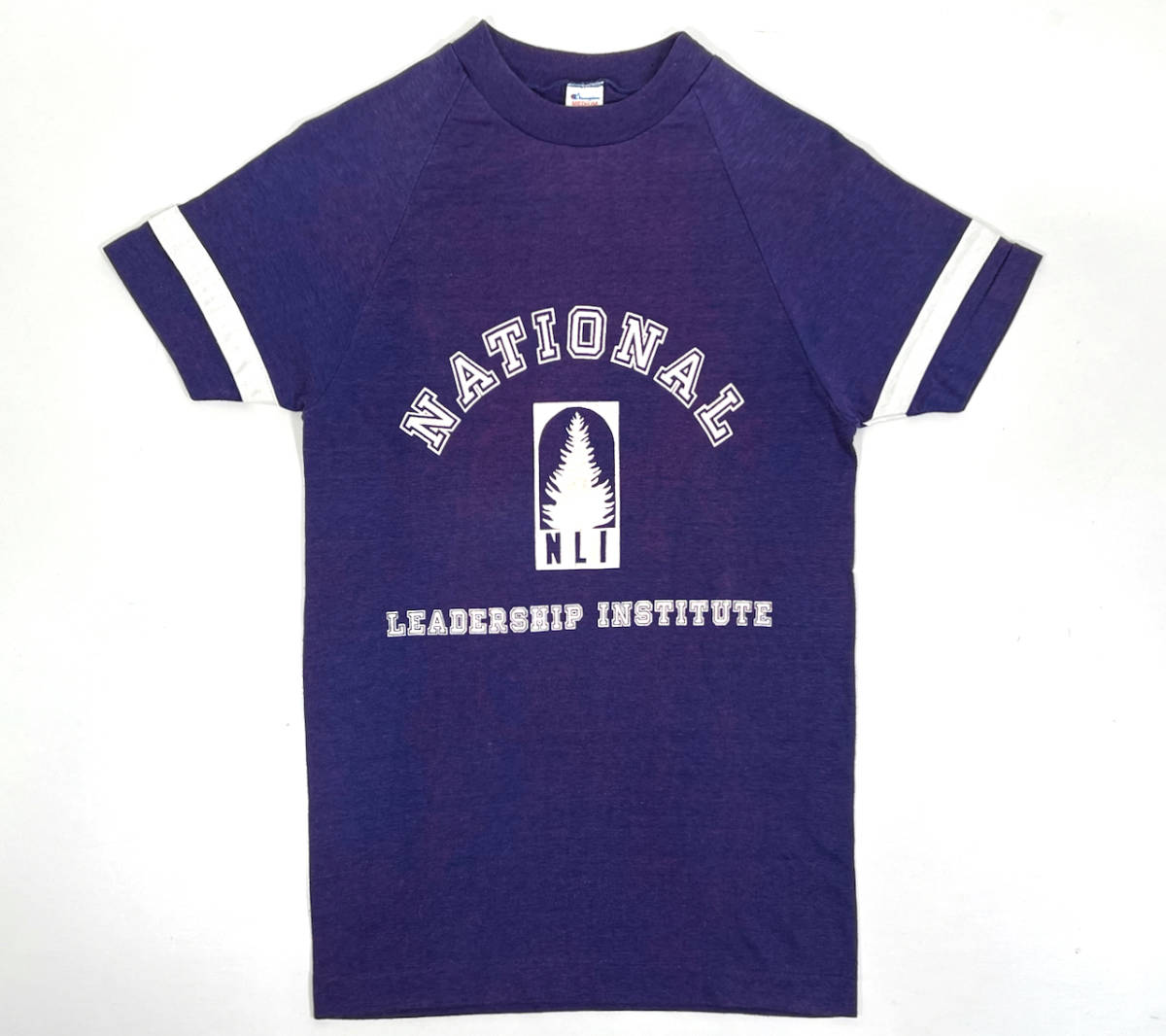 USA製 1980s CHAMPION NLI S/S Tee M Purple ヴィンテージチャンピオン 半袖Tシャツ 三段プリント パープル 紫 トリコタグ