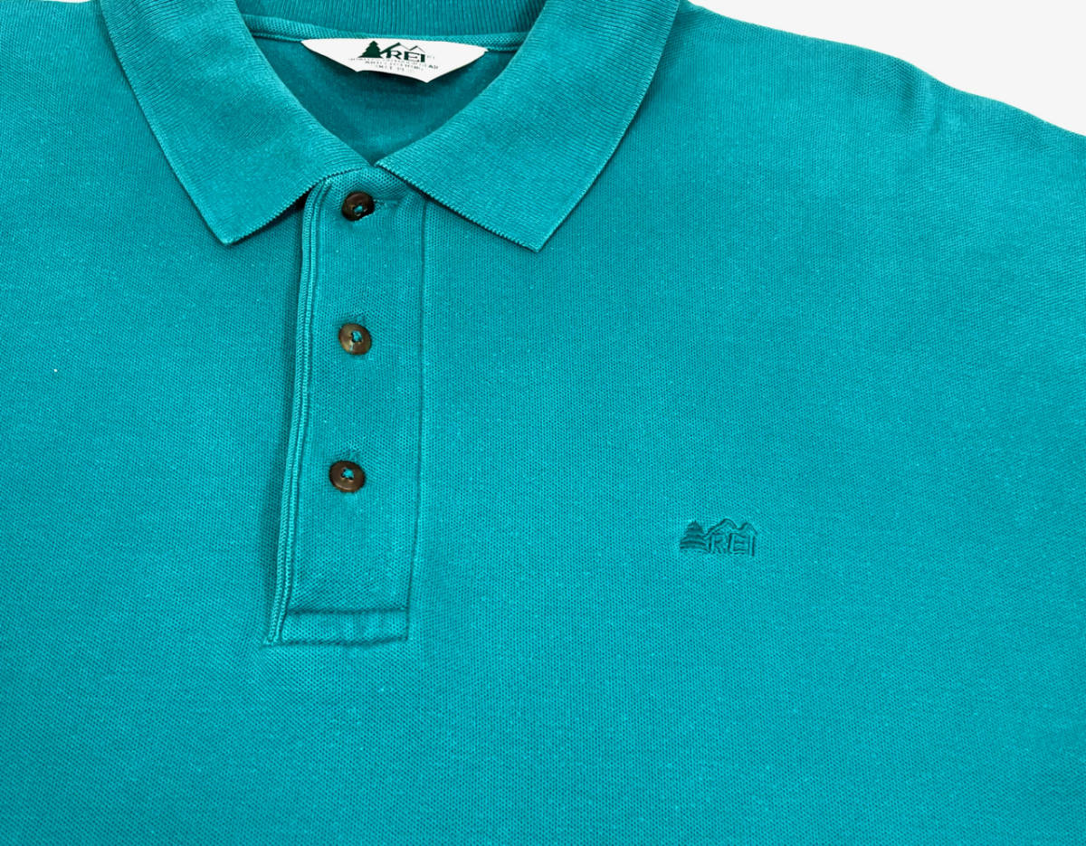 1990s REI Polo shirts XL Turquoise green オールド アールイーアイ 半袖ポロシャツ ターコイズグリーン アウトドア_画像4