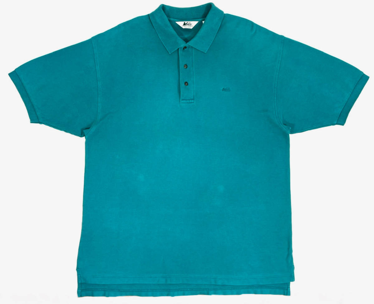 1990s REI Polo shirts XL Turquoise green オールド アールイーアイ 半袖ポロシャツ ターコイズグリーン アウトドア_画像1