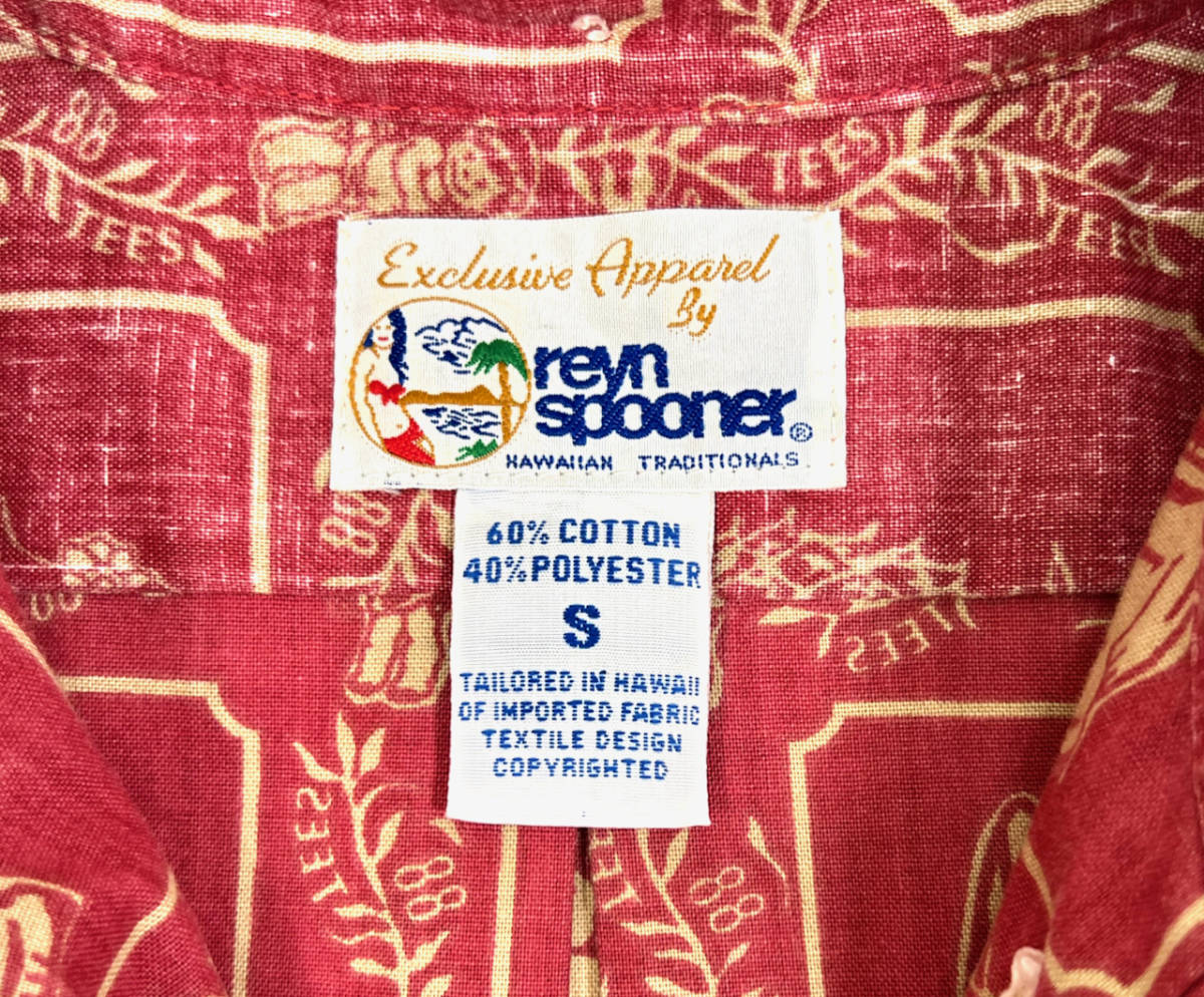 1990s reyn spooner Aloha shirts S TAILORED IN HAWAII オールドレインスプーナー アロハシャツ ハワイ サーフボード レッド 赤_画像3
