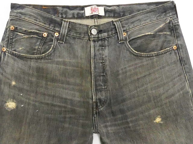 即決★リーバイス501★W33 ハードダメージ加工 ジーンズ Levis メンズ パッチワーク ボトムス ブラック デニム ビンテージ加工 鬼ヒゲ_画像4