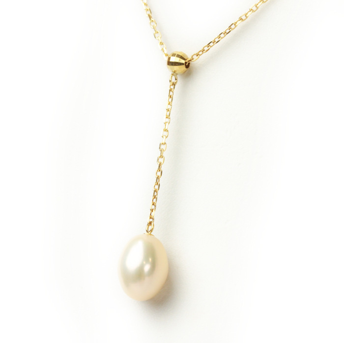 人気を誇る 一粒 パール 真珠 ネックレス 【中古】 20555 全長約40cm イエローゴールド 18金 K18 淡水真珠