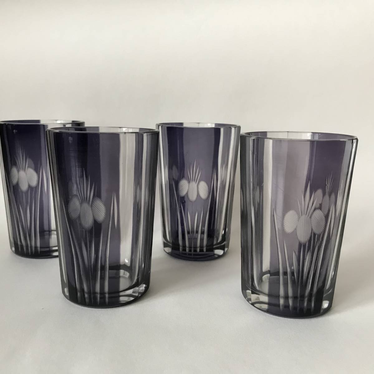 古い 切子グラス ガラス コップ 紫被せ タンブラー 酒器 伝統工芸 古物