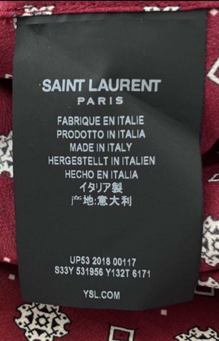  as good as new super-beauty goods regular price 17 ten thousand jpy Saint Laurent Paris 20AW total pattern short sleeves silk shirt 38 wine red sun rolan silk 100% Italy made regular 