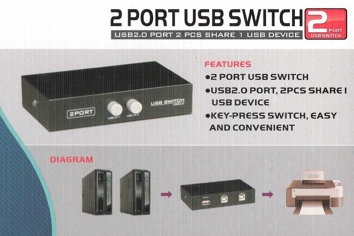 ノーブランド　プリンター切替器2台用（USB）金属製筐体　スイッチ　省スペース　接続してすぐ使える　欠品無し　動作正常　極美品_画像3