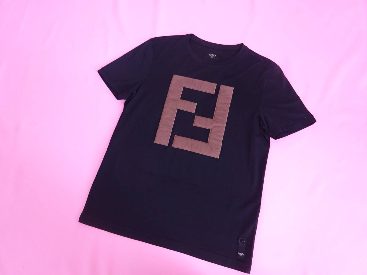 FENDI フェンディ ロゴアップリケ Tシャツカットソー ブラック ブラウン 定価 11万円 ほぼ新品 の画像1