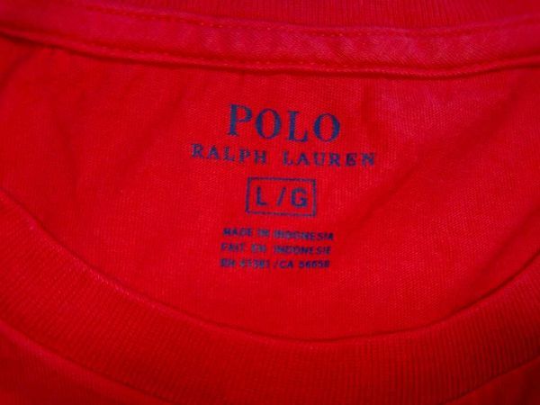 ☆POLO Ralph Lauren ラルフローレン Tシャツ ワンポイント ロゴ 刺繍 US【L】コットン ピンク×ネイビー 古着     ◆8997◆の画像2