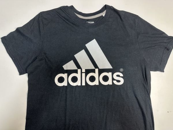 ☆US古着 adidas アディダス プリント デカロゴ Tシャツ ドライ 速乾 スポーツ ブラック黒【L】コットンポリ　　　　　◆3861◆_画像6