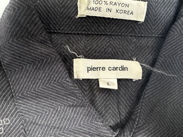 ☆US古着 Pierre Cardin ピエールカルダン アロハシャツ 半袖 ボタニカル柄 ブラック黒【L】レーヨン　　　　　◆3878◆_画像5