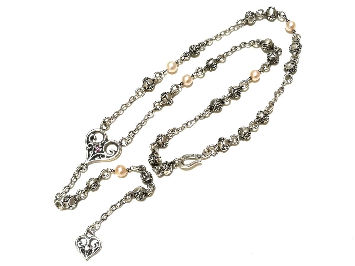 ☆レア 本物 正規品 ロイヤルオーダー Rose Bead w/ Pearls Allegra Heart Rosary ローズ ビーズ パール ハート ロザリオ シルバー925☆