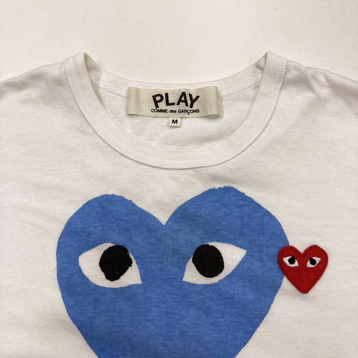 PLAY COMME des GARCONS 水色 ハート プリント ワッペン 半袖 Tシャツ ホワイト Mサイズ コムデギャルソン Tee カットソー archive 3010108_画像6