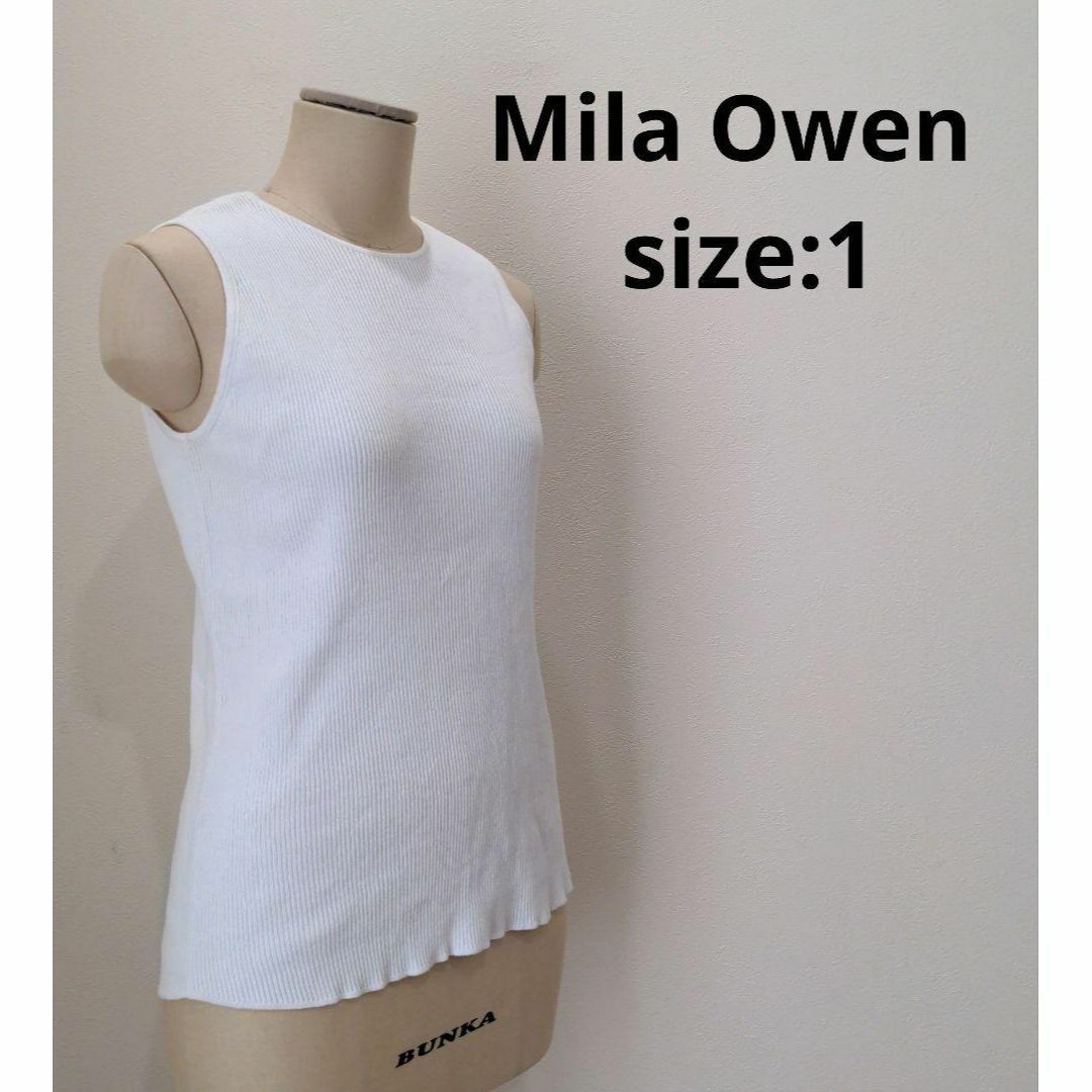 ミラオーウェン Mila Owen リブ ノースリーブ ホワイト 1 レディース_画像1