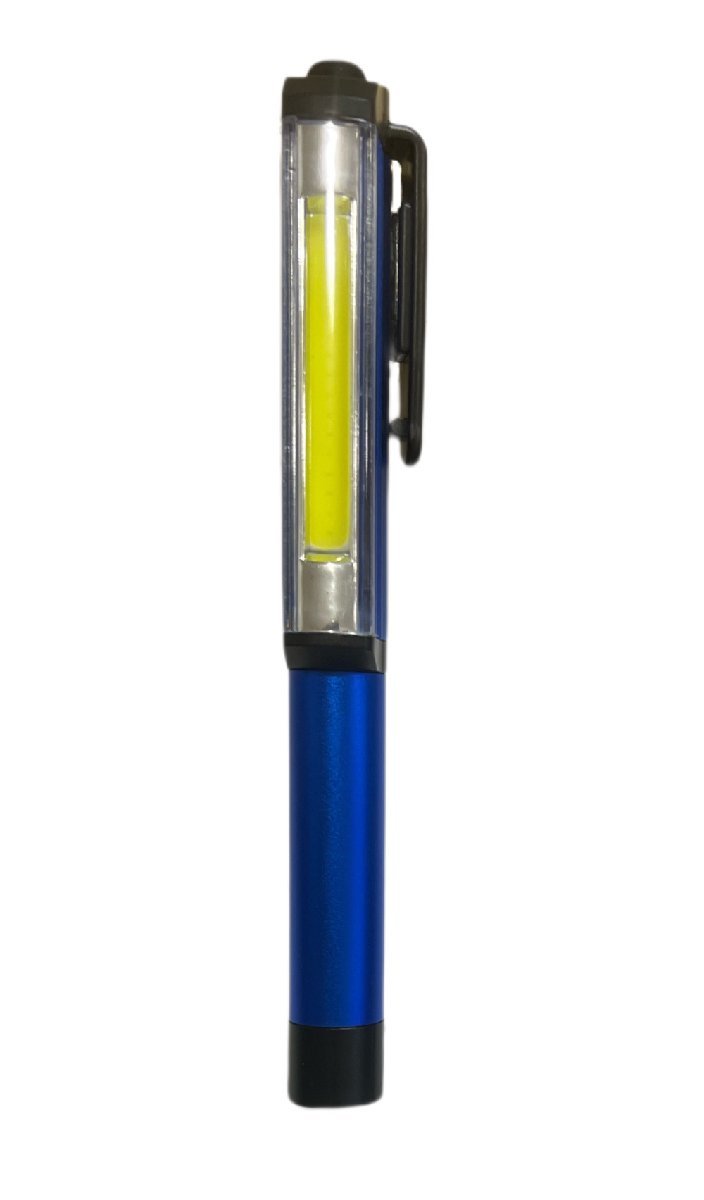 ブルー色 ペン式LEDライト 電池式 LEDライト ハンディライト LED 懐中電灯 COB ライト ハンドライト クリップ ペンライト ワークライト_画像1