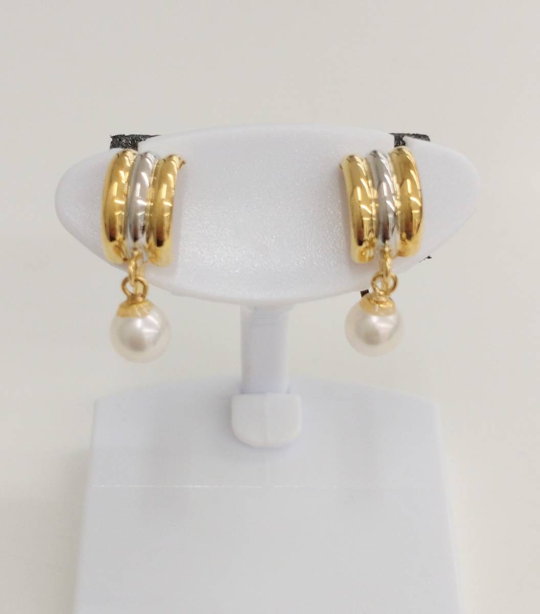 K18|Pt900 earrings 1.5g Gold platinum combination white stone 