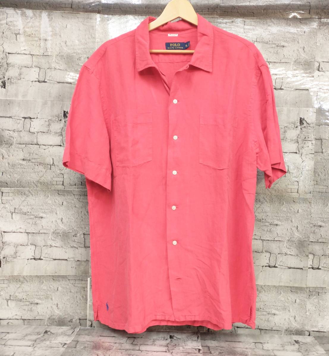 RALPH LAUREN ラルフローレン 半袖シャツ オープンカラーシャツ シルク リネン サイズXL レッド系 店舗受取可