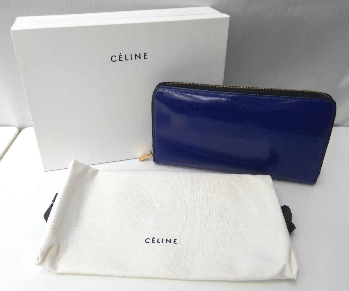 CELINE セリーヌ S CE-1103 長財布 ウォレット ラウンドファスナー 小銭入れ 札入れ カード入れ 青 ブルー