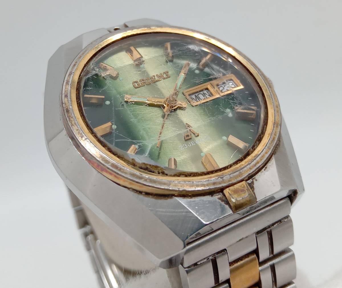 ジャンク 【ジャンク】 ORIENT オリエント CA 自動巻き メンズ 腕時計 G429-28560 グリーン 23石 デイデイトの画像3
