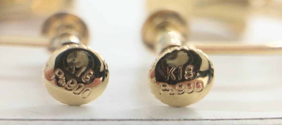 K18|Pt900 earrings 1.5g Gold platinum combination white stone 