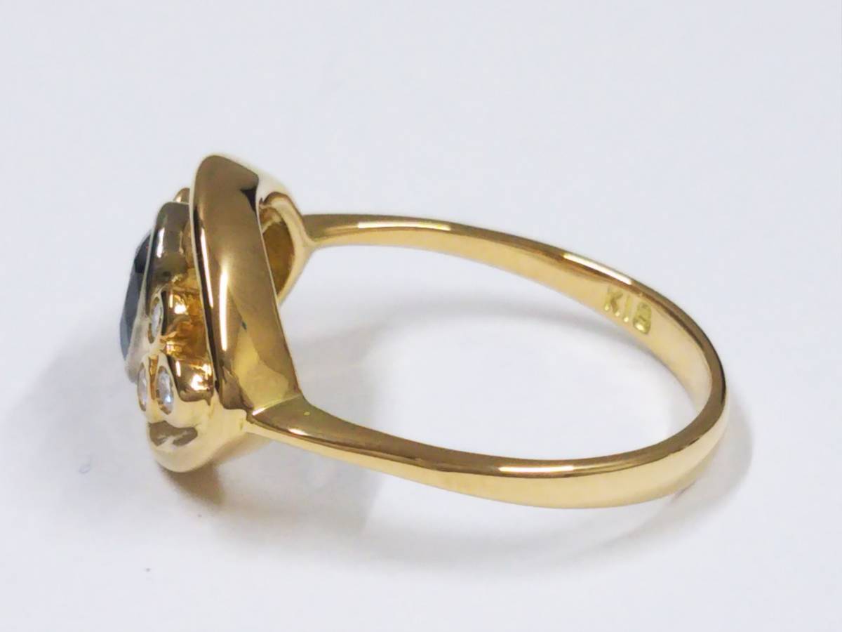 【クリーニング済】K18 ゴールド リング 総重量約2.9g 約7号 青石 透明石 デザインリング 指輪の画像3