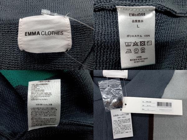 EMMA CLOTHES エマクローズ ランダムストライプルーズポロニットカーディガン EMcd568 Lサイズ チャコール系 店舗受取可_画像9