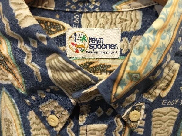 90s ビキニタグ Reyn Spooner Aloha Shirt L Made in Korea 古着 レインスプーナー サーフボード 総柄 アロハシャツ 韓国製 店舗受取可_画像2