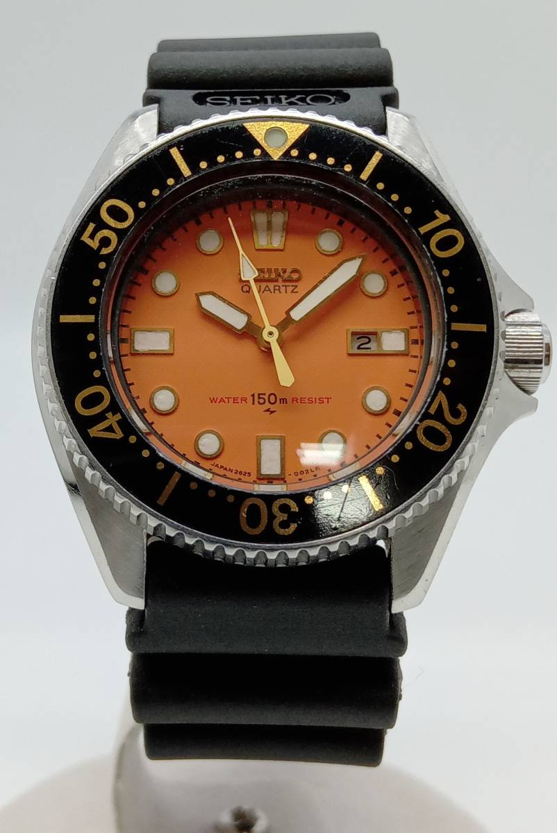 SEIKO セイコー 2625-0010 212682 オレンジ文字盤 ラバーバンド 3針 デイト クオーツ アナログ 腕時計